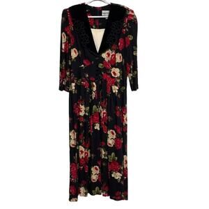 Vintage S.L. Fashions Womens Size 18 Floral Velvet Collar Dress